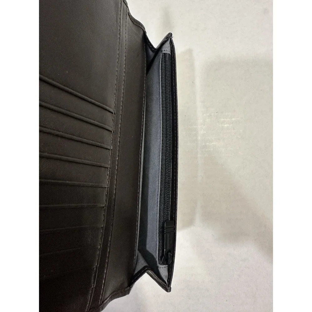 TUMI Brown Leather And Canvas Wallet Credit Card Holders Zipper New No Tags
